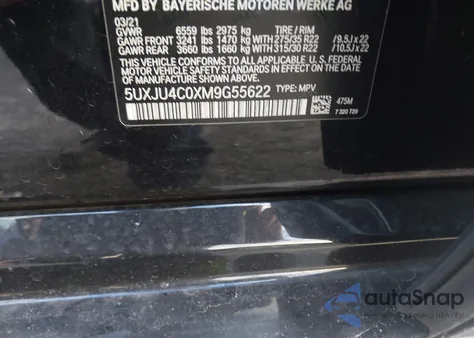 2021 BMW X5 M50I z USA, uszkodzony, nr VIN 5UXJU4C0XM9G55622